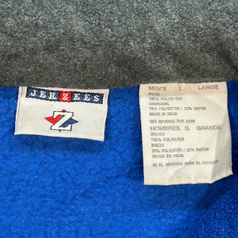 Jerzees Fleece Pullover Sz L Mens Blue Colorblock Y2K Quarter Zip Drawstring Hem